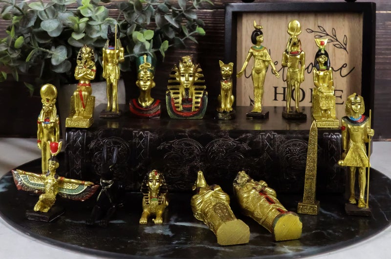 Ebros Gift Ebros Miniature Egyptian Gods and Goddesses Figurine Set of 16 Featuring Anubis Osiris Maat Isis Bastet Sekhmet Obelisk Sphinx King TUT Queen Nefertiti Mummy Hathor Horus and Seth - Image 2